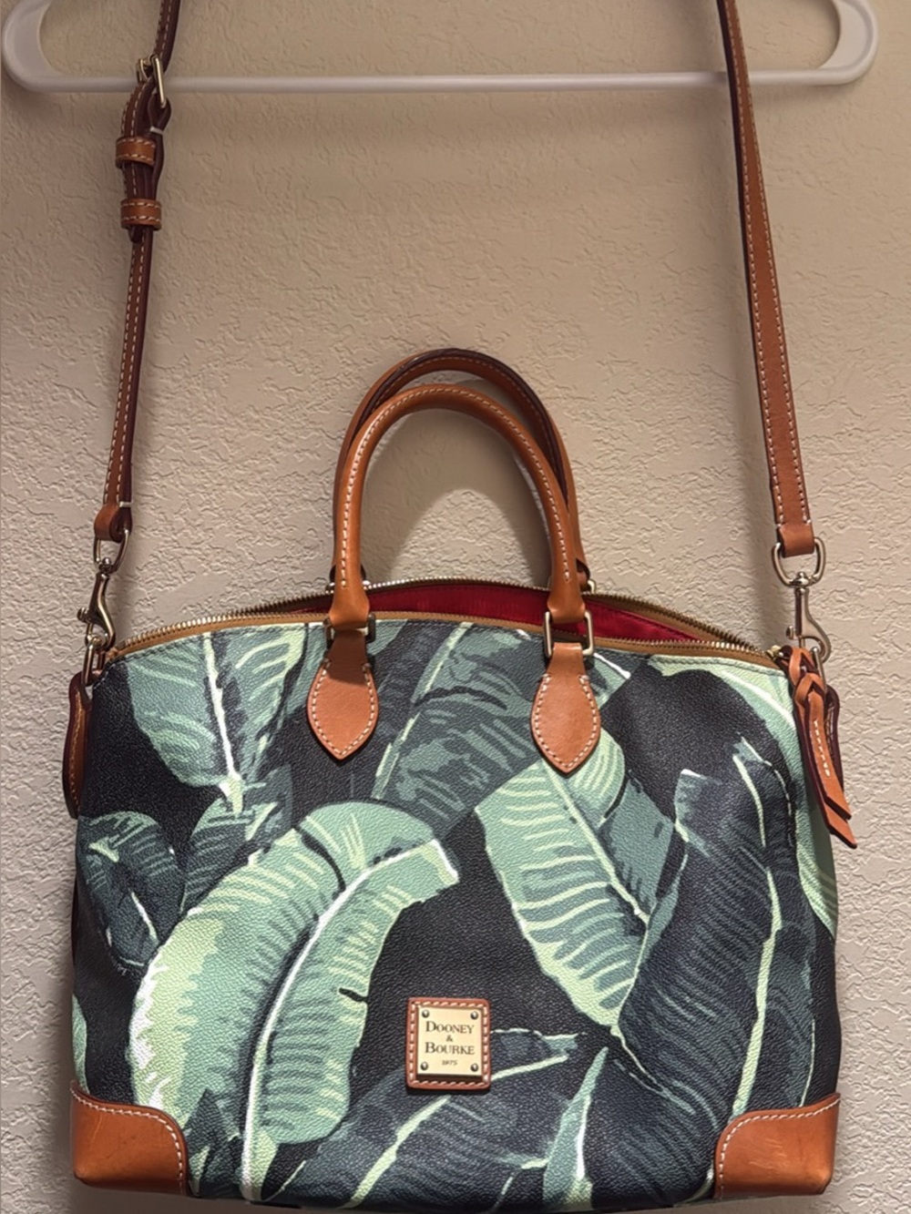 Dooney & Bourke Banana Leaf Print Satchel with Tan Trim